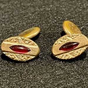 Gold Plated and Garnett Antique Cuff Links